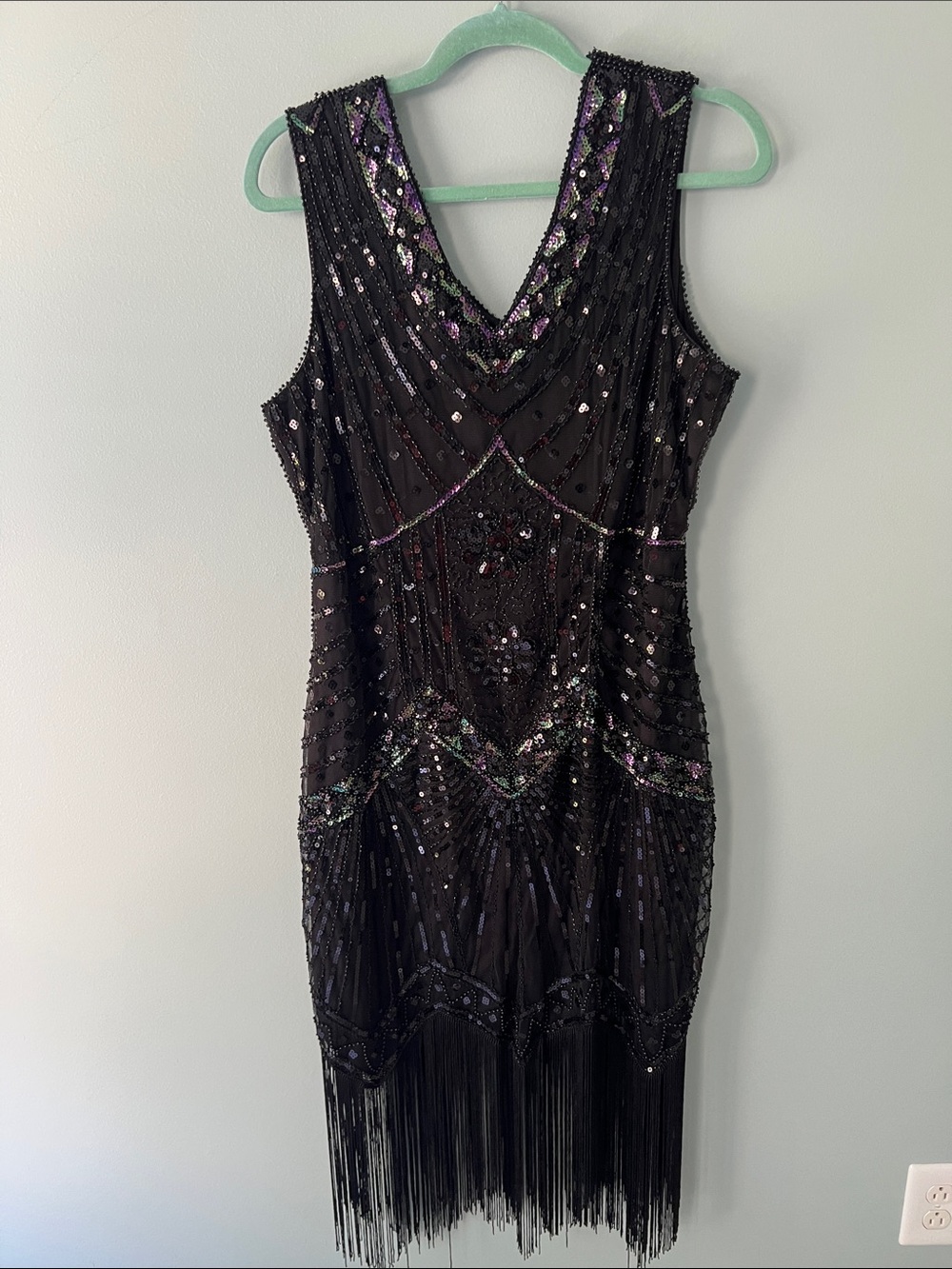 Black Beaded Fringe Midi Dress — Elegant Evening Wear